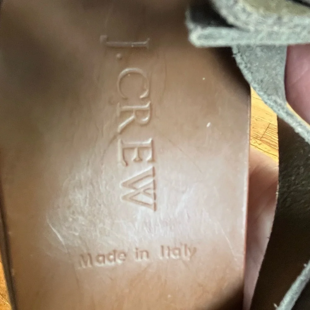 NIB J. Crew Marguerite Suede and Leather Wedge Platform Sandals Olive Boho 7M